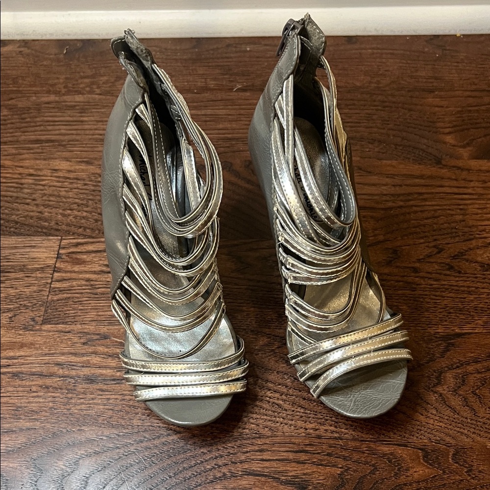 Elegant Silver Metallic and Grey Women's Heels